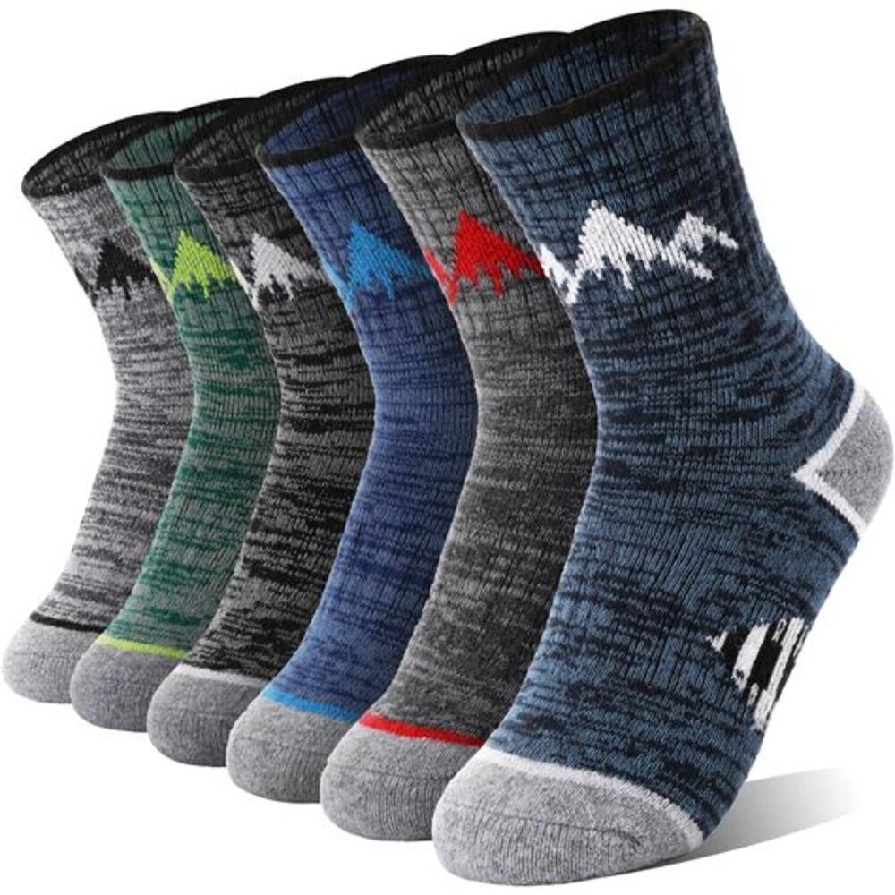 Merino Wool Kids Hiking Socks 6 Pairs Thermal Winter